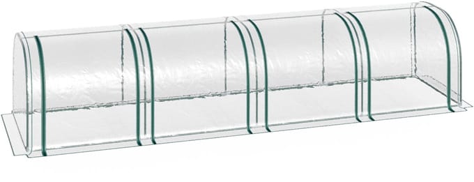 Killogood Tunnelkas, 4 ramen met ritssluiting, stalen frame, stevig zeil, transparant, 395 x 100 x 80cm