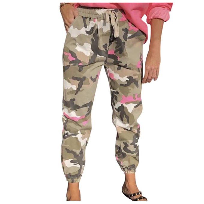 Femmes décontracté taille moyenne Camouflage été poche ample Long pantalon droit XL gris