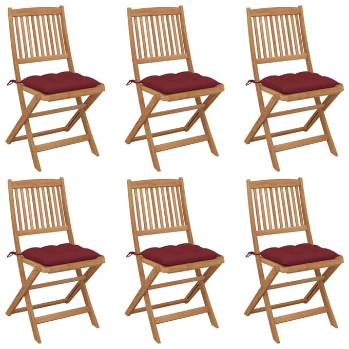 vidaXL - Inklapbare - stoelen - 6 - st - met - kussens - massief - acaciahout