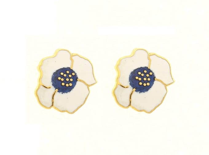 Behave - Oorstekers dames - bloemmotief - wit en blauw - 1,5 cm