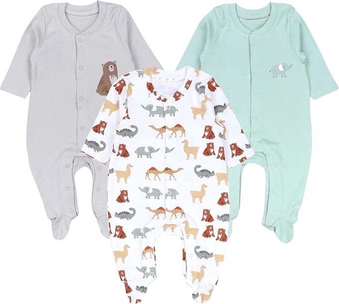 3-Pack Baby Jongens Pyjama Romper met Voetjes Katoen Lange Mouw