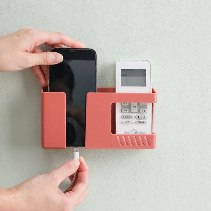 Support mural pour téléphone portable sans perforation, organiseur de télécommande, boîte de rangement, support de chargement pour conteneur de chevet blanc