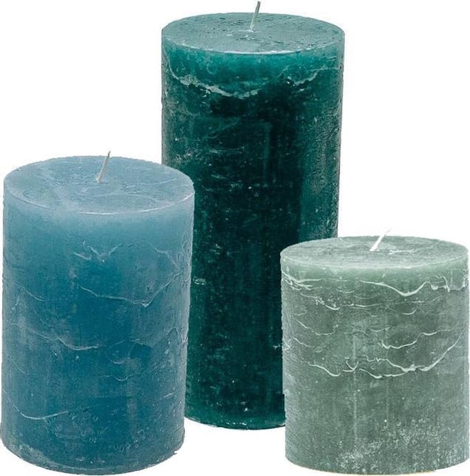 Cactula Set van 3 stompkaarsen 7x8 7x10 7x20 cm - Petrol - Light Blue - Stormy Sea