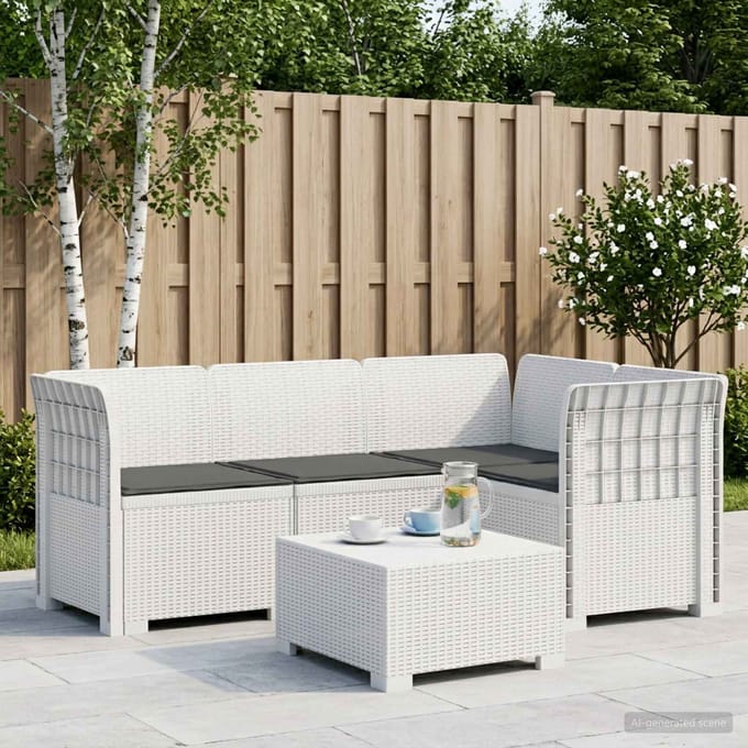 vidaXL - 4-Persoons - Tuin - Sofa - met - Kussens - Rattan - Look - PP - Wit