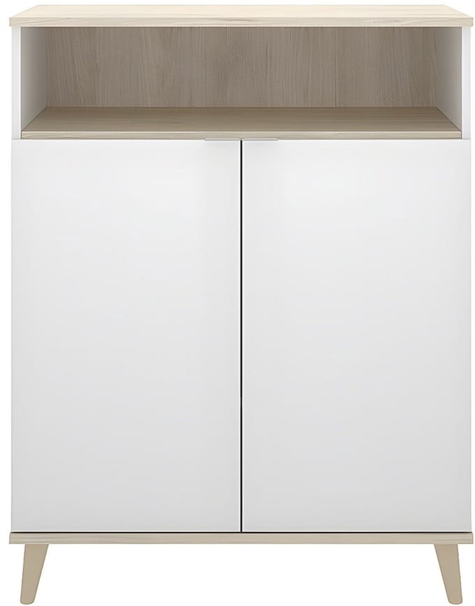 Vente-unique Keukenbuffet WAJDI - 2 deuren en 1 nis - Wit en eiken