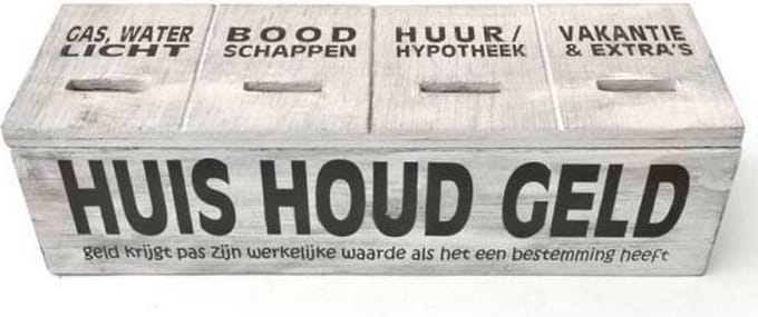 Houten Huishoudgeld Box 29cm - Kleur Antique White