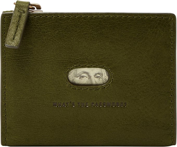 FOSSIL Leren Portemonnee Andrew Magnetic Zip Card Case Canteen Groene