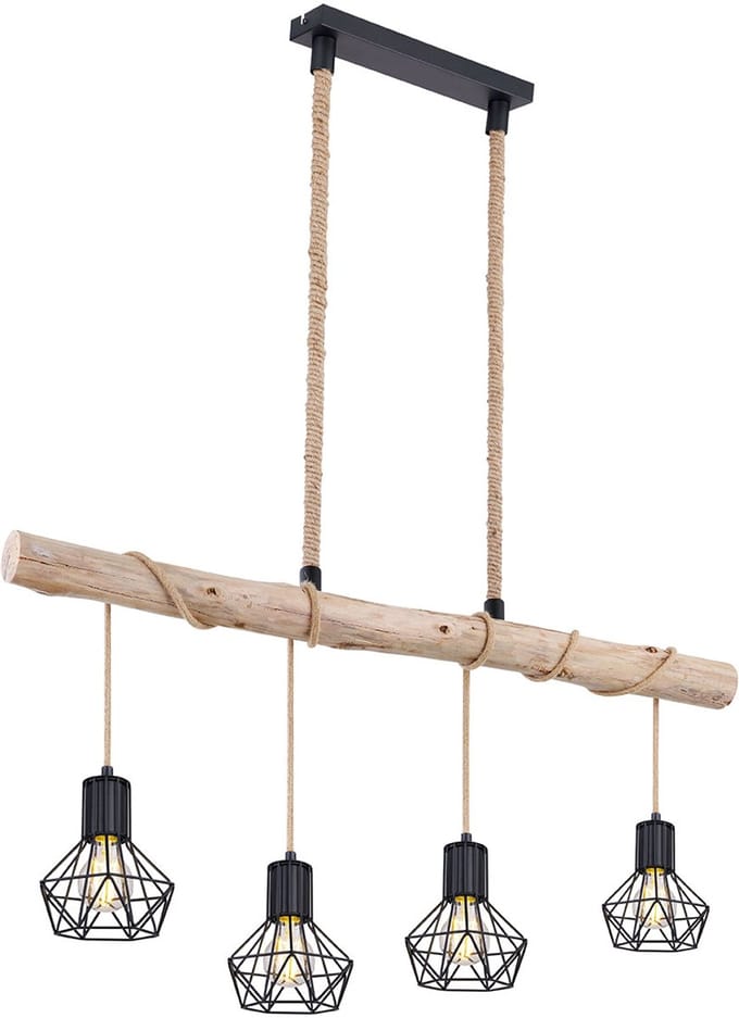 Globo - hanglamp - Priska - zwart - metaal - grote eettafellamp - E27 - 54017-4HH