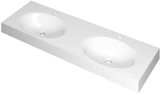 INK Smooth Wastafel Polystone Dubbel met 2 Kraangaten - 1400x450x90 mm - Glans Wit