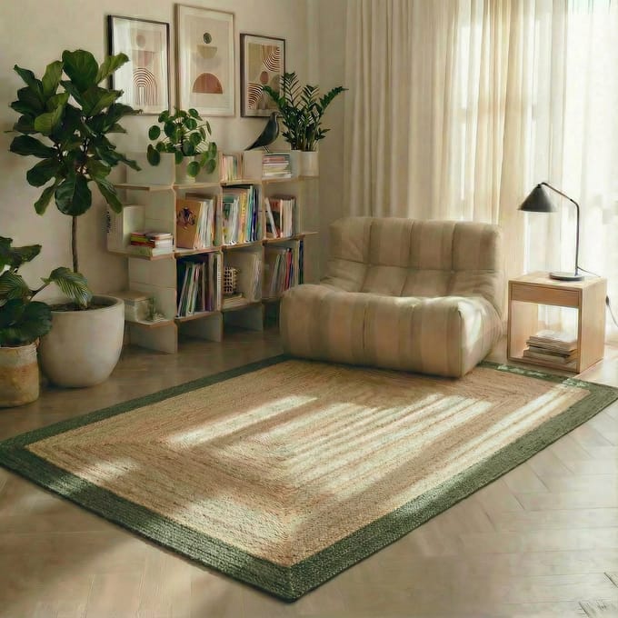 Jute vloerkleed Rechthoek naturel/Groen 200x290cm Mrcarpet