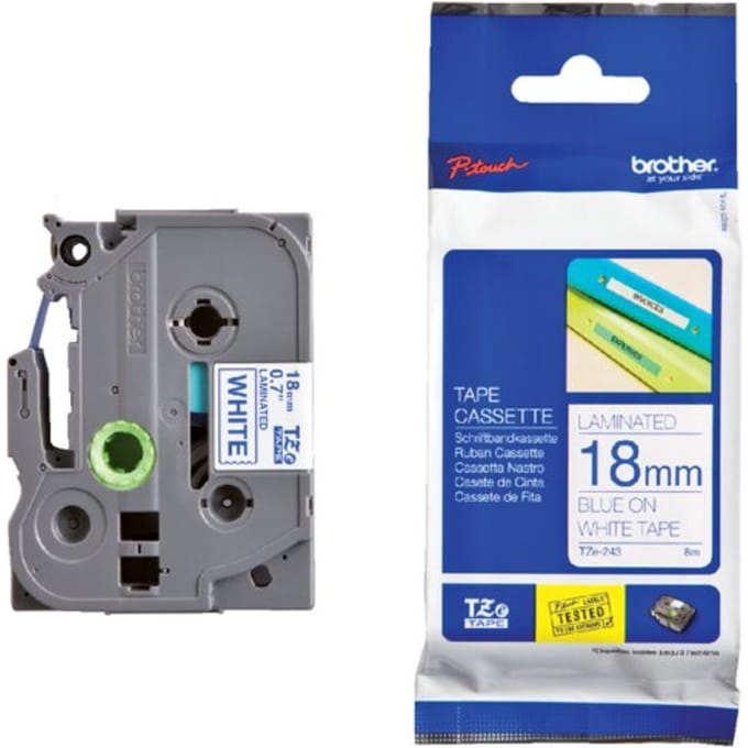Brother labelprinter-tapes Gloss Laminated Labelling Tape - 18mm, Blue/White