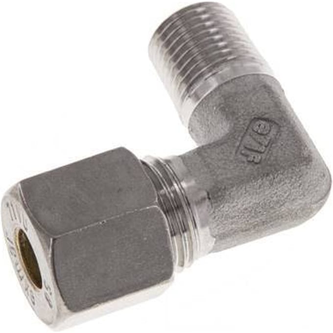 R 1/4'' Buitendraad x 8S RVS L-Knelfitting 90 graden 630 Bar DIN 2353 - FL2E-MO-ST-014R-08-S