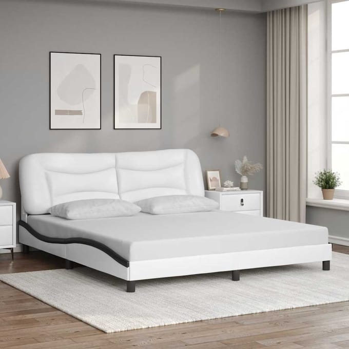 vidaXL - Bedframe - zonder - matras - "Hvar" - kunstleer - wit - en - zwart - 180x200 - cm