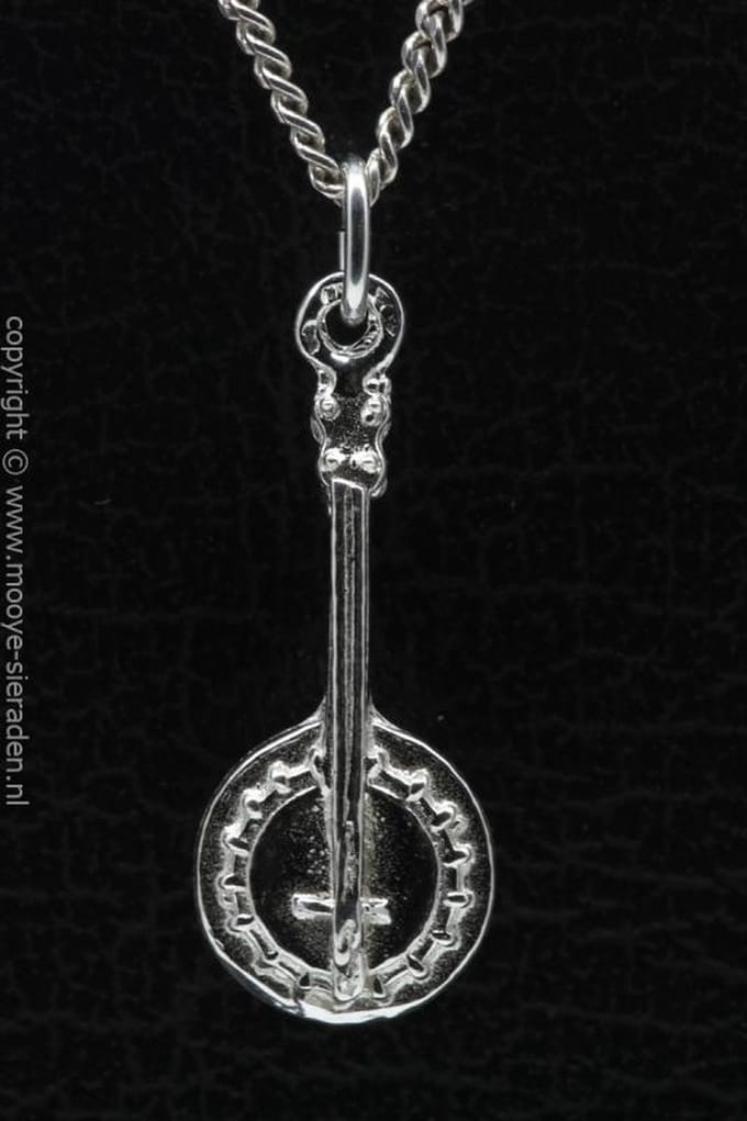 Zilveren Banjo middel ketting hanger