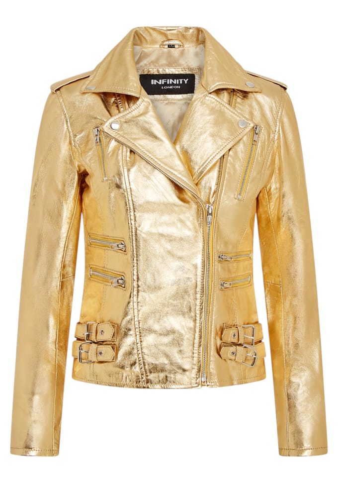 Dames leren gouden Brando bikerjack - Loddon