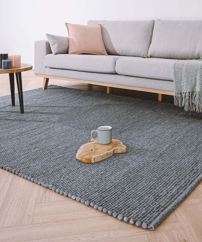 Wollen vloerkleed - Lett staalblauw 60x120