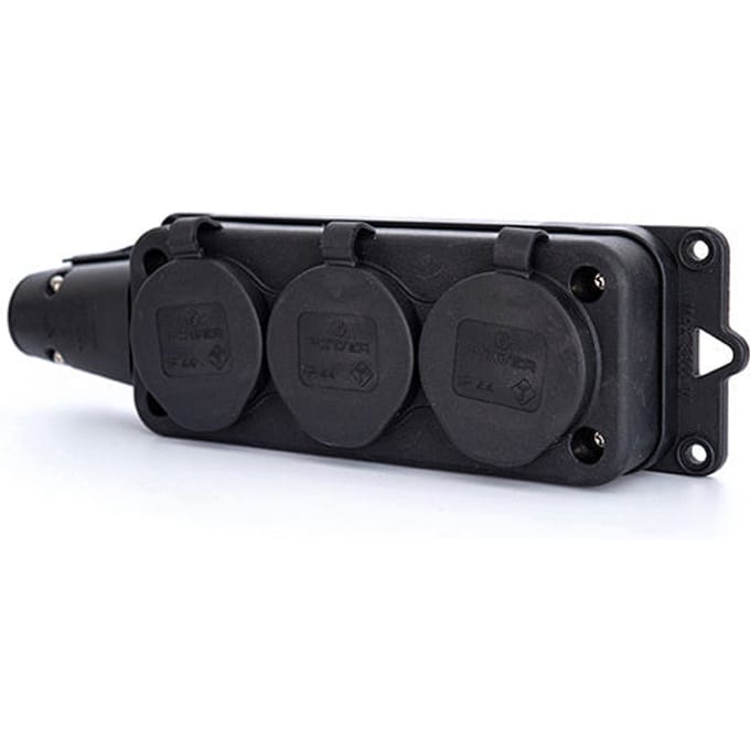 Power Solid 3-weg stopcontact IP44 zwart (Europese Stekkerdoos) - PWC163VR