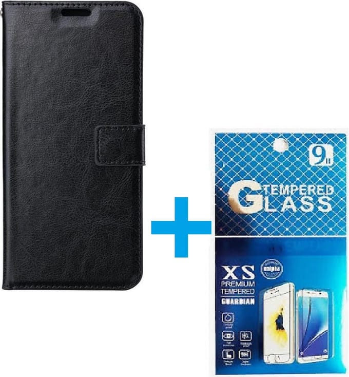 Portemonnee BookCase Hoesje + 2 Pack Screenprotector Glas Geschikt voor: Samsung Galaxy A03 Core -zwart