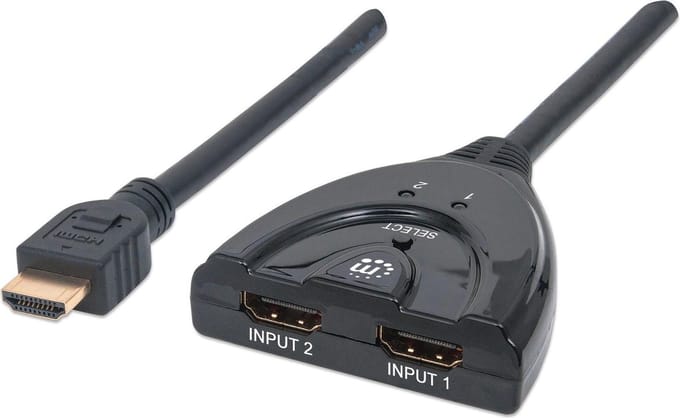 Manhattan 207416 HDMI-switch – 2 poorten – LED-weergave – 3D-weergave mogelijk – Vergulde connectoren – 1080 Pixel