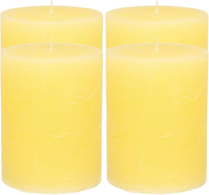 Atmosphera Stompkaars/cilinderkaars - 4x - geel - 7 x 9 cm - middel rustiek model