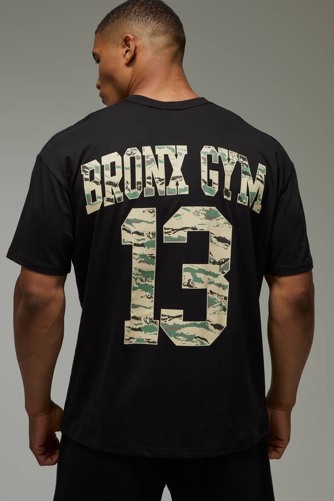 Active Camo Bronx Gym Varsity 13 Oversized T-shirt | Black | Size XL