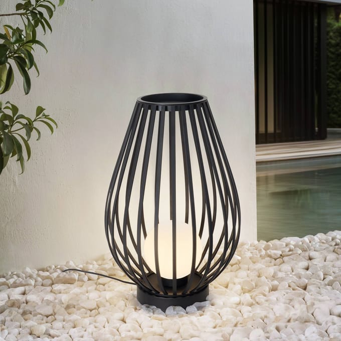 Lucande - Terraslampen - 1licht - Metaal, acryl - H: 69 cm - E27 - zwart, wit