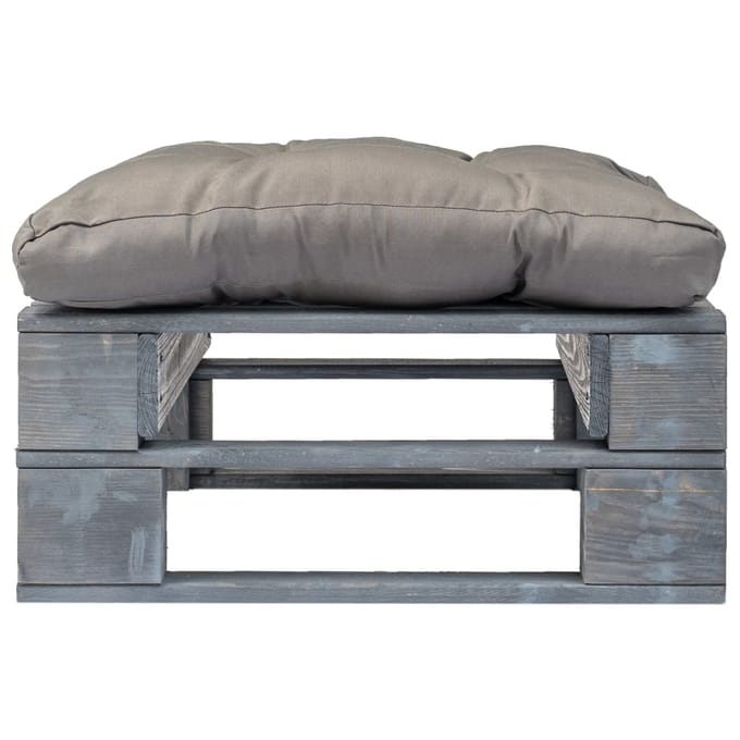vidaXL - Tuinhocker - met - grijs - kussen - pallet - hout - grijs