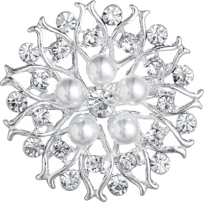 Fako Bijoux® - Broche - Ster Bloem Met Parels Anabel - 45x45mm - Zilverkleurig