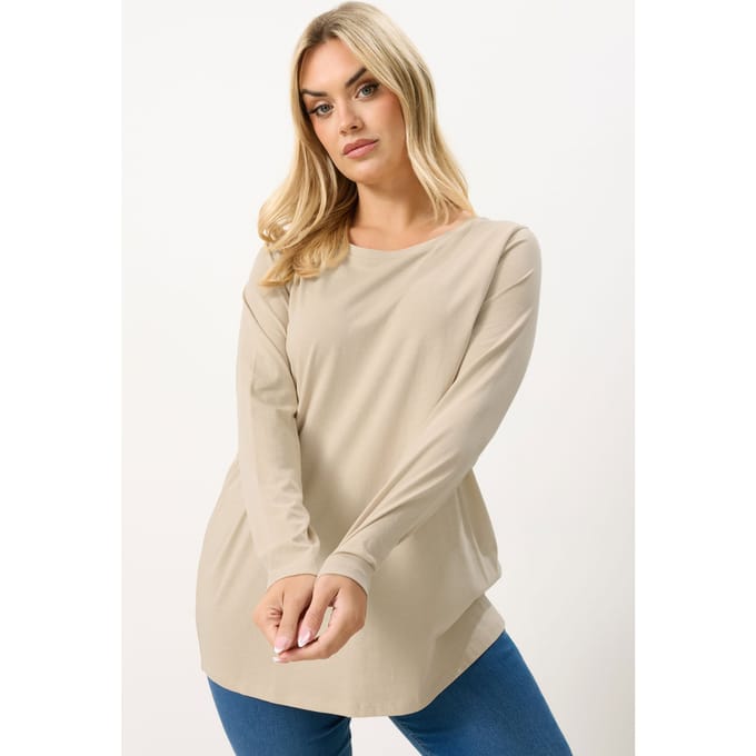 Yours Naturelbruin Tshirt Met Lange Mouwen Size 58-60