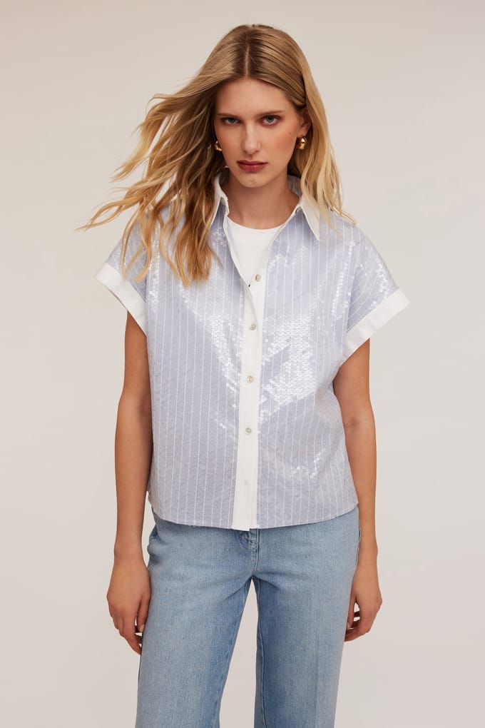 Motivi Full-sequin Striped Shirt Light Blue Taglia: 32 | Magliette intime Outlet | Donna | Blu