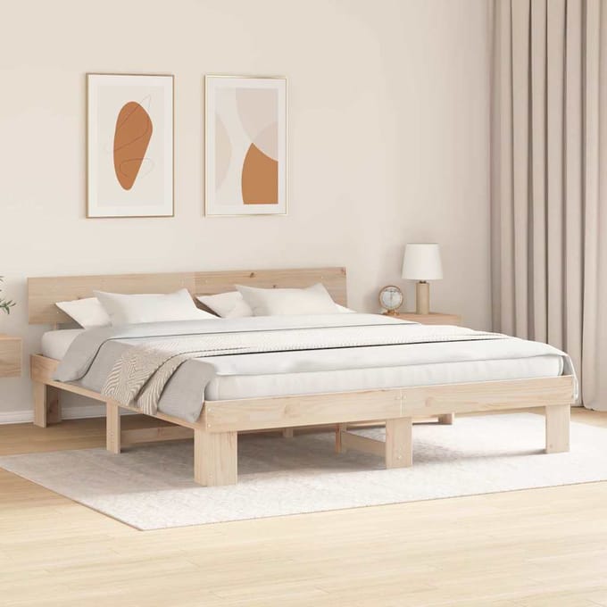 vidaXL - Bedframe - met - hoofdeinde - Bruin - 200 - x - 200 - cm - Massief - grenenhout