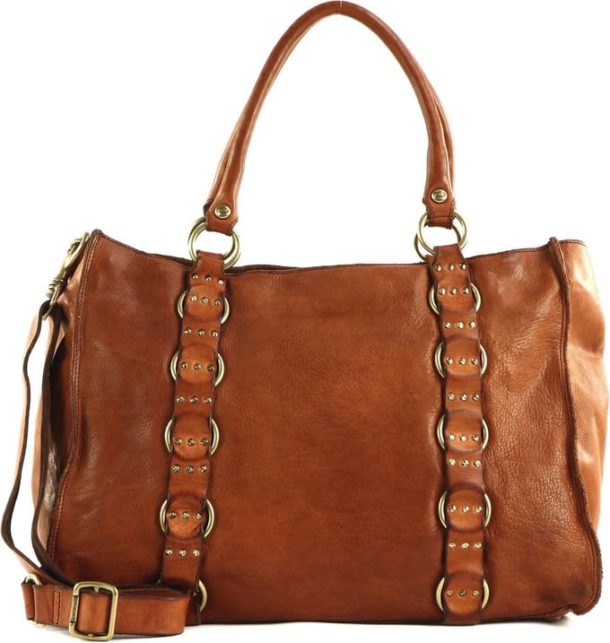 CAMPOMAGGI Leren Schoudertas Shopping Bag Cognac Bruine