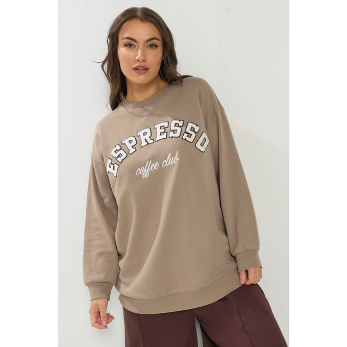 Yours 'Espresso'slogan Sweatshirt Size 44