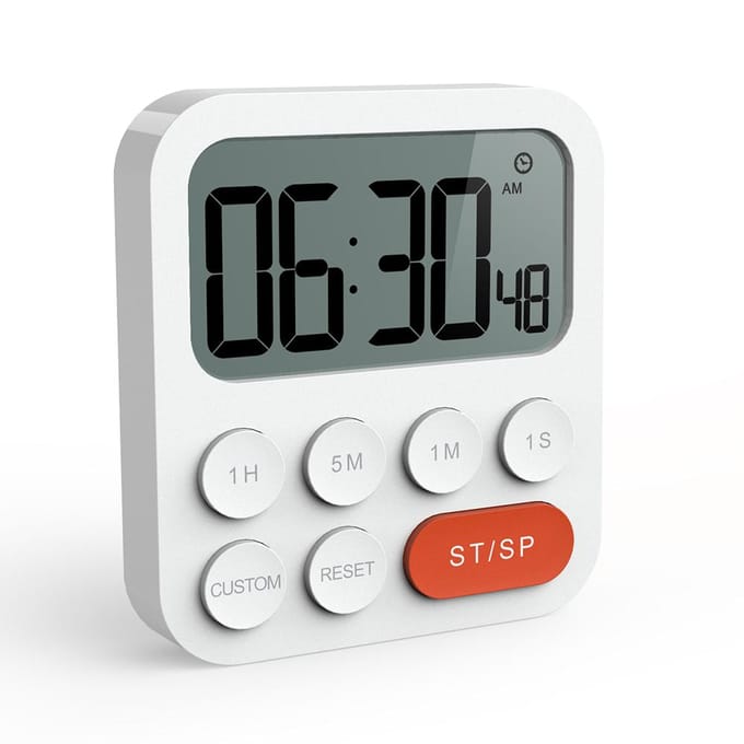 Digitale Keukentimer Magnetische Op-Aftelklok met Aanpasfunctie Standaard en Groot LCD wit