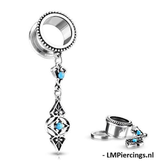 10 mm Screw-fit tunnel Turquoise charm ketting - LMPiercings