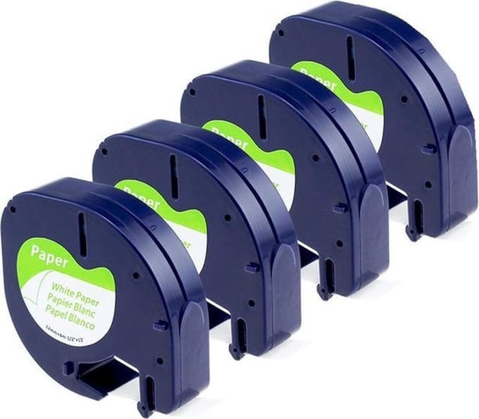 4x Compatible voor DYMO LetraTAG Papier tape labelprinter-tape / 12mm x 4m / Dymo 91200