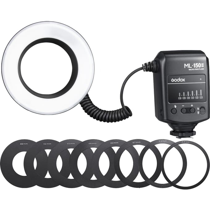 Godox ML-150II Universele Macro Ring Flitslicht 11 Niveaus Instelbare Helderheid GN12 Snelle Recycle zwart
