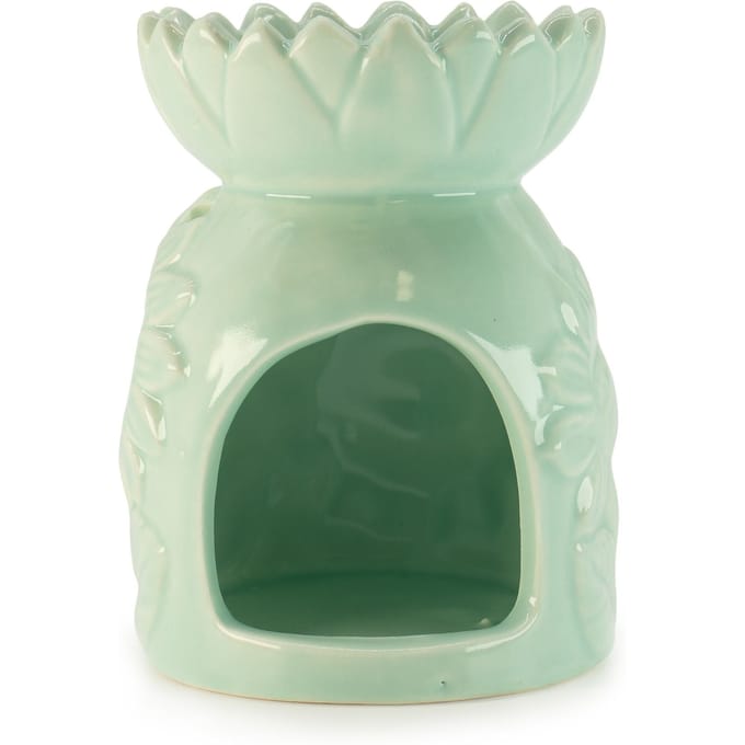 Keramische zonnebloemoliebrander - pastelgroen