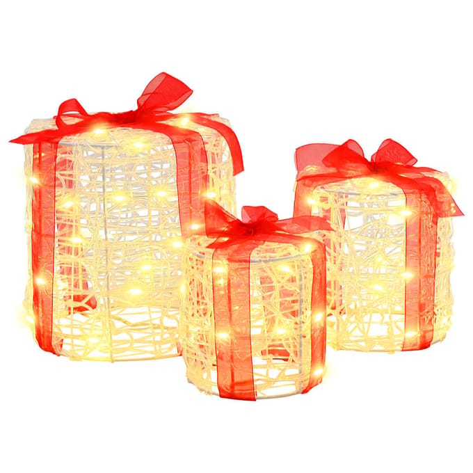 vidaXL - Geschenkdoos - Decoratie - 3 - st - Warmwit - 20 - x - 20 - x - 21 - cm - Acryl