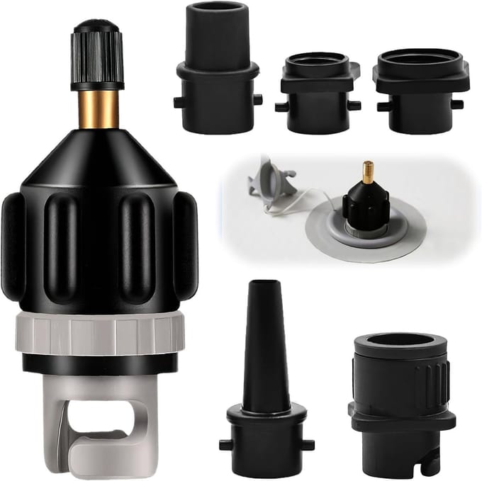 Opblaasadapter - Ventiel adapter - Watersport Spullen - Vijf Opzetstukken - Compact Formaat - Zwart