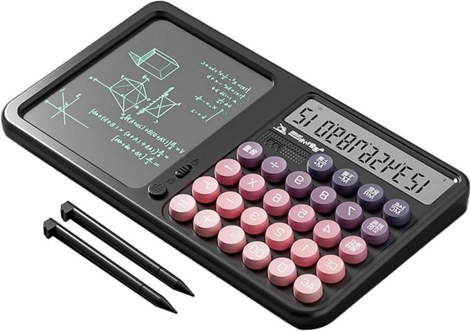 Rekenmachine met blocnote - Wiskunde assistent - Notities maken - Geïntegreerd handschriftbord - Groot display - Zwart