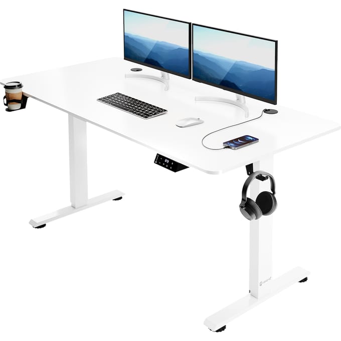 Casaria Zit Sta Bureau – Hoogte Verstelbaar Elektrisch - 140x60cm Wit