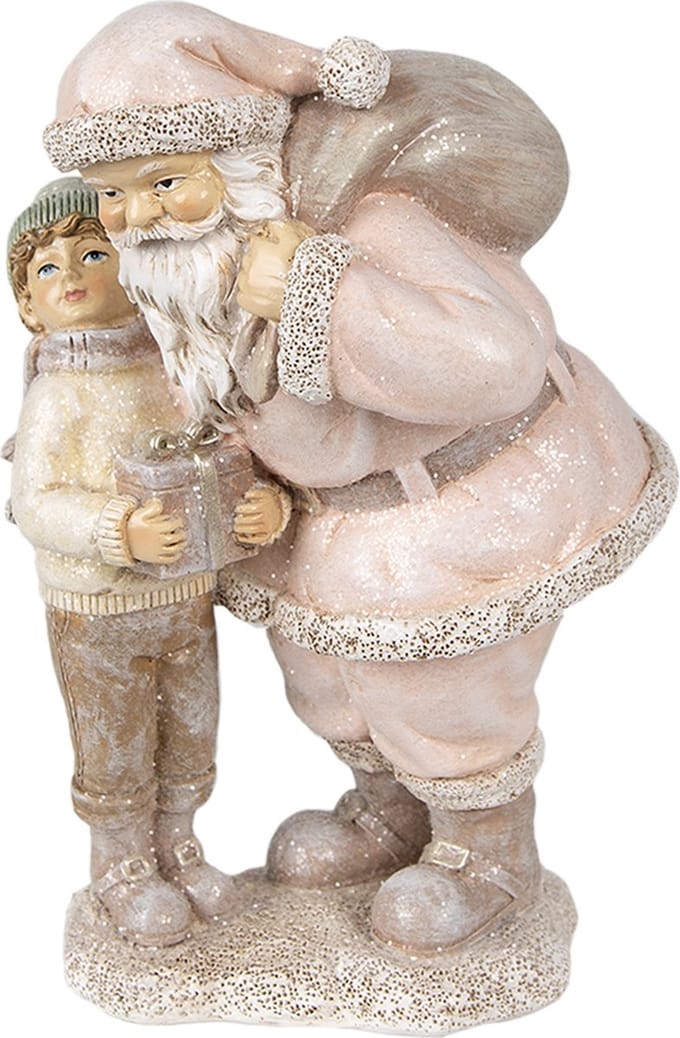 Clayre & Eef Beeld Kerstman 13x11x18 cm Roze Polyresin