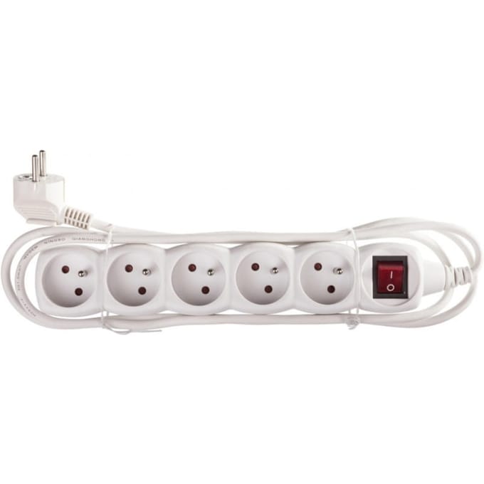 Rallonge 5 prises avec interrupteur Schuko 2M /H05Vv-F 3G1/ Blanc P1512