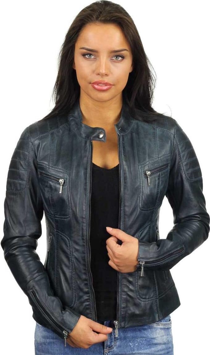 Versano Miami Leren Dames Bikerjack Dames Jas M - Blauw
