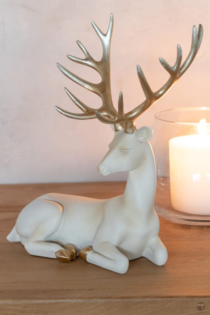 J-Line figuur Hert Liggend - polyresin - lichtbeige/goud
