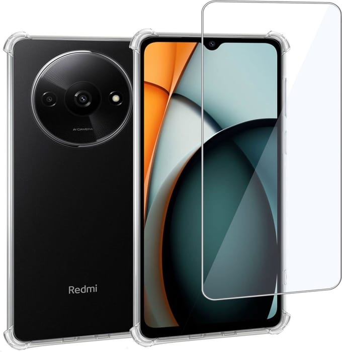 Geschikt voor Xiaomi Redmi A3 - Hoesje + Screenprotector – Gehard Glas Cover + Shock Proof Case - Transparant