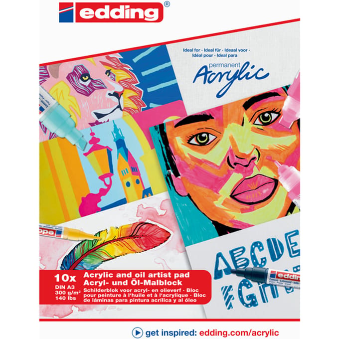 edding Acrylverf papier - A3 formaat - 300 gram - 10 vellen - Linnen structuur - Geschikt voor acrylmarkers