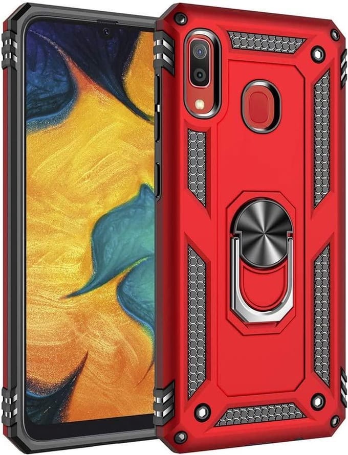 Hoesje Geschikt voor: Samsung Galaxy A20E Rugged Ring Armor schokbestendige rood