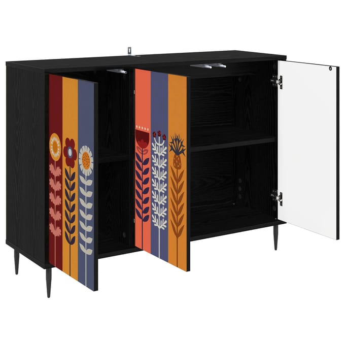 vidaXL - Dressoir - ESSEN - Zwart - eiken - 102 - x - 33 - x - 76 - cm - Bewerkt - hout